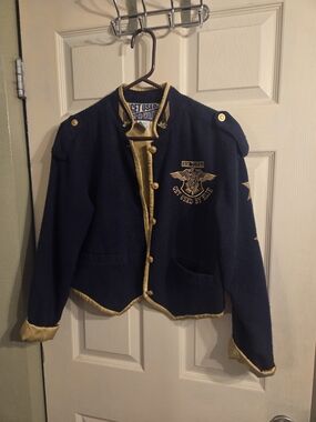 Vtg Navy and Gold Embroidered Military-Style Jacket
